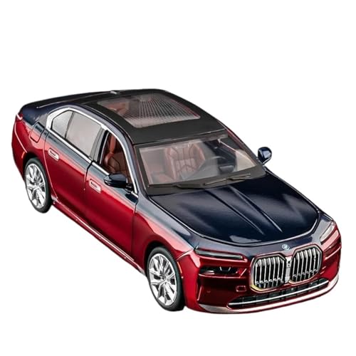 SYYANFEI Auto Modell 1:24 Für BMW 7er I7 G70 Legierung Luxy Automodell Diecast Metall Limousine Automodell Sound Licht Jungen Mädchen Geschen(Rot) von SYYANFEI