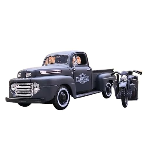 SYYANFEI Auto Modell 1:24 Für Ford F1 1948 Pickup + Motorrad DiecastsAlloySimulation Auto Modell Erwachsene Sammlung Jungen Jungen Mädchen Geschen(Gray) von SYYANFEI