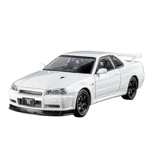 SYYANFEI Auto Modell 1:24 Für Skyline Ares GTR R34 Legierung Sportwagen Druckguss Metall Rennfahrzeuge Modell Sound Und Licht Spielzeug Sammlungen Kleinkinder Kinder Jungen Mädchen Geschenk(Weiß) von SYYANFEI