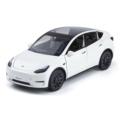 SYYANFEI Auto Modell 1:24 Für Tesla ModelY AlloyCar Modell Sound Und LichtPull Back Toy Car Collection Dekoration Jungen Mädchen Geschen(Weiß) von SYYANFEI