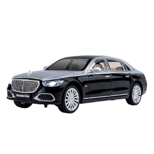 SYYANFEI Auto Modell 1:24 für Benz Maybach S680 Limousine Auto Modell Ornamente Sound Und Licht Zurückziehen Legierung Spielzeug Auto Sammlung Jungen Mädchen Geschen(Schwarz) von SYYANFEI