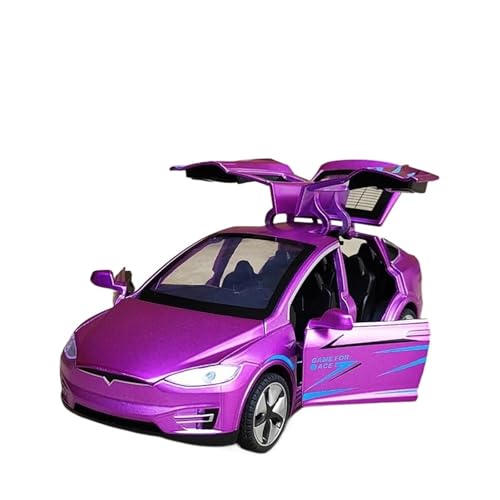 SYYANFEI Auto Modell 1:32 Für Mini-Legierungssimulation Tesla-Automodell Zurück Zu Den Sound- Und Licht-Sportwagen-Spielzeugsammlungsornamenten Jungen Mädchen Geschen(Purple) von SYYANFEI