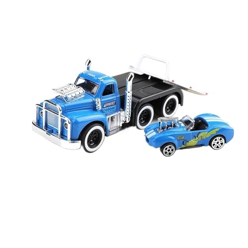 SYYANFEI Auto Modell 1:64 Für Legierung Muscle Truck Pritsche Transport Auto Fahrzeuge Druckguss Metall Anhänger Rettungs Auto Modell Spielzeug Jungen Mädchen Geschen(Blau) von SYYANFEI