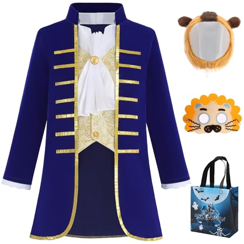 SZ-TONDA Jungenkostüm Biest Prinz Charmant Dress Up Kolonial Cosplay Halloween Party Königskönig Outfit Blau von SZ-TONDA