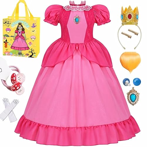 SZ-TONDA Rosa Prinzessinnen-Kostüm für Mädchen, Pilzkönigin-Kleid – Kindergeburtstag, Halloween, Partyzubehör, Outfit, Kleidung von SZ-TONDA