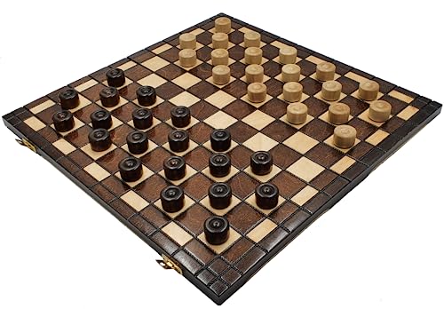 SZACHY-SZAFRANIEC - Damespiel - Checkers 100 Felder - Klappbar Schachbrett |40x40cm| aus Holz & 40 Damespiel |2,5cm| - Checkers Set von SZACHY-SZAFRANIEC