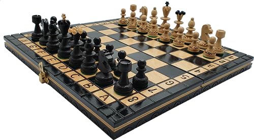 SZACHY-SZAFRANIEC - Schachspiel - Schach Tourist Schwarz - Klappbar Schachbrett |31x31cm| aus Holz & 32 Schachfiguren - Chess Board Set von SZACHY-SZAFRANIEC