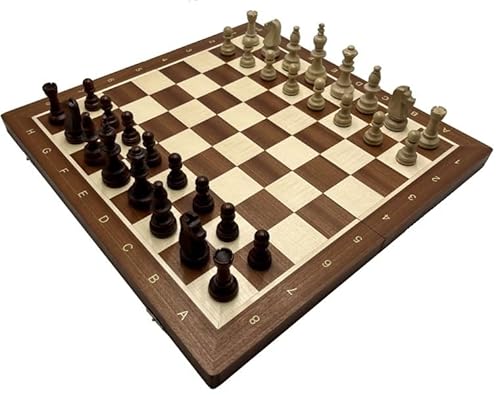 SZACHY-SZAFRANIEC – Schachspiel – Turnier Staunton Nr. 5 Intarsia – Klappschachbrett | 48 x 48 cm | aus Holz & 32 Staunton 5 Schachfiguren – Chess Set von SZACHY-SZAFRANIEC