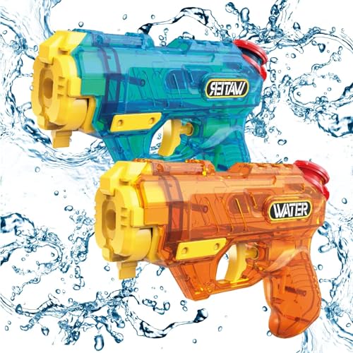 Wasserpistole für Kinder, 2 Stück, Soaker Squirt Summer Squirt Shooter Gun Spielzeug Schwimmbad Strand Wasserkampfspielzeug Pool Party Strand für Jungen Mädchen Erwachsene (Blau + Gelb) von SZJYMY