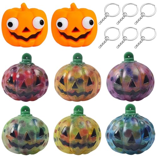 8 Stück Anti Stress BäLle für Kinder Stress Relief Spielzeug Stressball Halloween Squishy Squeeze Spielzeug mit 6 SchlüSselanhängern für Halloween Kinderpartys, Geschenke (Kürbisform) von SZQIUNUBI