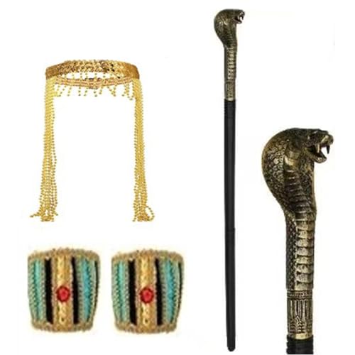 SZYDD Cleopatra Kopfschmuck-Set Hut Goldenes Zepter Cosplay Kopfschmuck Stirnband Cosplay Kopfschmuck Haarband Kopfschmuck Tuch von SZYDD