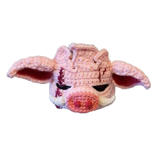 SZYDD Handgestrickte lustige Schweinekopfmaske, Kopfbedeckung, Halloween-Kopfbedeckung für Männer und Frauen, Erwachsene 3D-Kopf gestrickter Kopf, handgefertigte Gesichtsgehäkel-Kopfbedeckung, perfekt von SZYDD