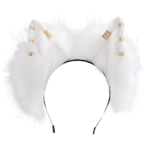 SZYDD Lolita Wolf Ohr Stirnband Wolf Ohr Stirnband für Anime Themenparty Filmliebhaber Wolf Stirnband mit Metall Ohrringe für Jugendliche Erwachsene Plüsch von SZYDD