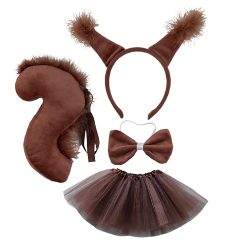 SZYDD Tier-Eichhörnchen-Cosplay-Set, Cartoon-Ohr-Stirnband mit Schwanz/Fliege/Rock/Handschuh-Set, Performance-Rollenspiel-Kopfbedeckung, geeignet für Teenager-Damen von SZYDD