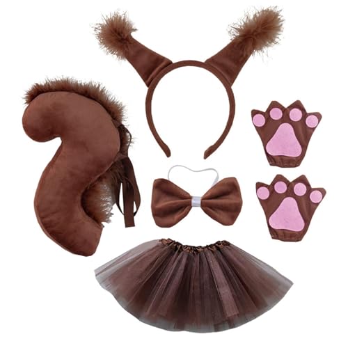 SZYDD Tier-Eichhörnchen-Cosplay-Set, Cartoon-Ohr-Stirnband mit Schwanz/Fliege/Rock/Handschuh-Set, Performance-Rollenspiel-Kopfbedeckung, geeignet für Teenager-Damen von SZYDD