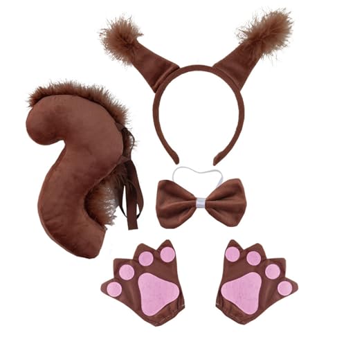 SZYDD Tier-Eichhörnchen-Cosplay-Set, Cartoon-Ohr-Stirnband mit Schwanz/Fliege/Rock/Handschuh-Set, Performance-Rollenspiel-Kopfbedeckung, geeignet für Teenager-Damen von SZYDD