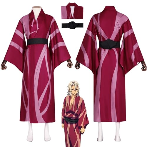 Anime Dämon Slayer Shinazugawa Sanemi Cosplay Kimono Outfit, Kimetsu no yaiba kimono mit Gürtel Full Set Halloween Christmas Party Uniform,Rosa,S von SZYDM