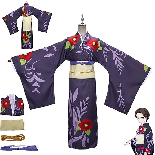 Anime Demon Slayer Tamayo Cosplay Kimono Outfit, Kimetsu No Yaiba Bund Umhang Mantel Komplettset Halloween Weihnachten Party Uniform,Lila,L von SZYDM