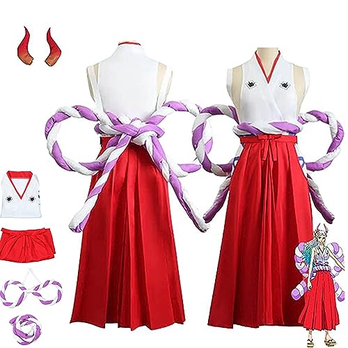 SZYDM Anime One Piece Yamato Cosplay Outfit, Rollenspiel Kimono Rock Kopfschmuck Komplettset Halloween Weihnachten Party Kleidung,Rot,XL von SZYDM