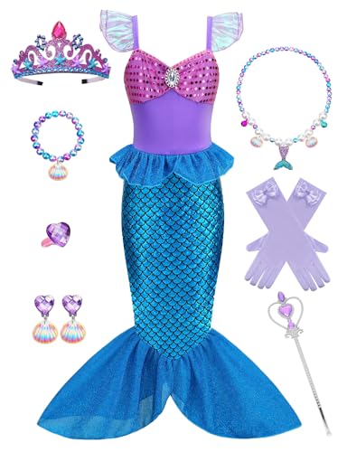 Sabbenia Kleine Meerjungfrau Kostüm für Mädchen Prinzessin Arielle Dress Up für Weihnachten Geburtstag Halloween Party Cosplay von Sabbenia