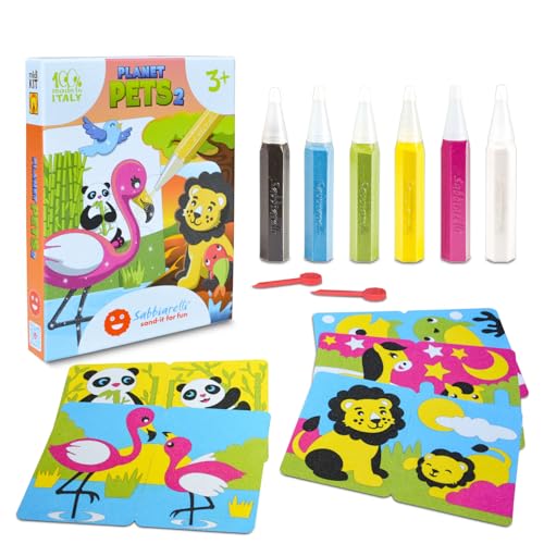 Sabbiarelli Sand-it For Fun Kit Planet Pets Planeten Welpen 2 - Kreativ Bastelset: male mit Sand und lasse deiner Fantasie freien Lauf, Sandbilder für Kinder ab 3+, Geschenkidee zum Geburtstag von Sabbiarelli