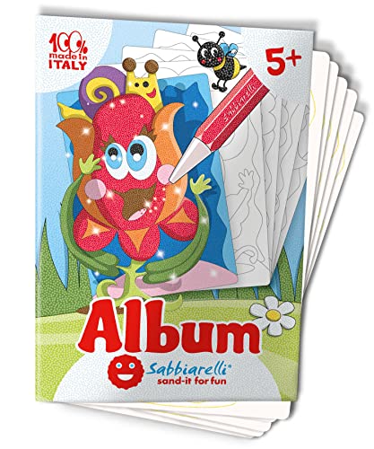 Sabbiarelli Sand-it For Fun - Album Die Blumen: 5 vorgeklebte Zeichnungen, zum bemalen mit Sand (Sand nicht enthalten), Sandbilder für Kinder ab 5+ von Sabbiarelli