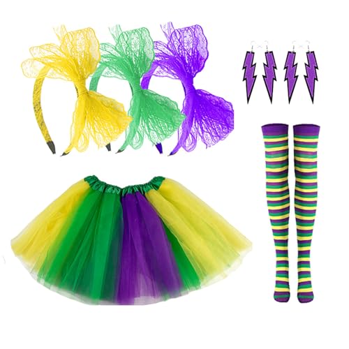 Saddgo Faschingskostüm-Accessoires für Karneval Feier Spitze Stirnband Perlenkette Rock FatTuesday Dekoration Karneval Kostüm Zubehör Stirnband Perlen Ohrringe Karneval Kostüm Set Party von Saddgo