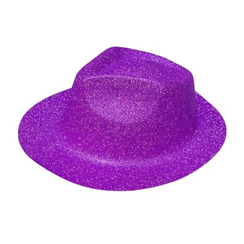 Saddgo Glitzernder Fedora-Hut aus Kunststoff, Unisex, für Erwachsene, glitzernd, Puder, Cowboy-Kappe, Kostüm-Zubehör, Verkleidung von Saddgo