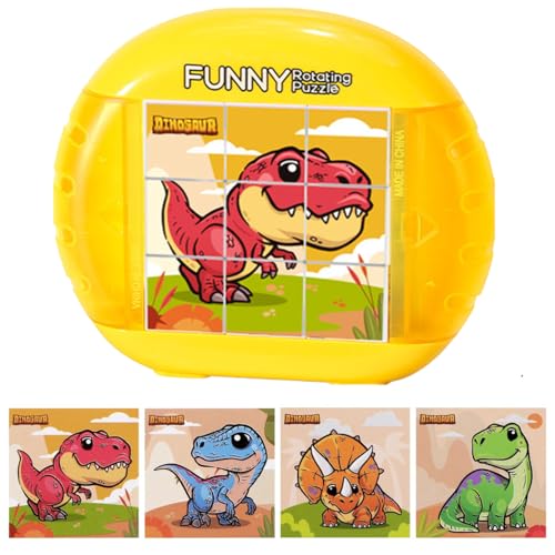 Sadodo Reisespiele Kinder Spielzeug Flugzeug Autofahrt Beschäftigung Toys Dinosaurier Puzzle 9 Teile,Drehbares 3D Puzzle,Tyrannosaurus Rex,Triceratops,Geduldspiele Puzzle Geschenk für Kinder Alter 3+ von Sadodo