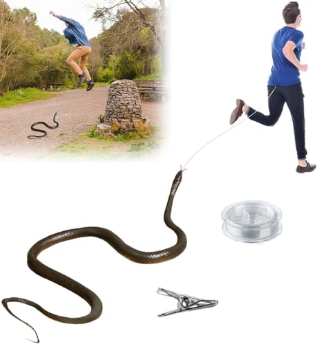 Sadodo Gummi Snake Prank with String Clip,120cm Schlange Streich mit Schnur Und Clip,Realistischer Falscher Schlange Kuscheltier Streich,Golfschlangen,Schlangen Spielzeug für Halloween Scherzgeschenk von Sadodo