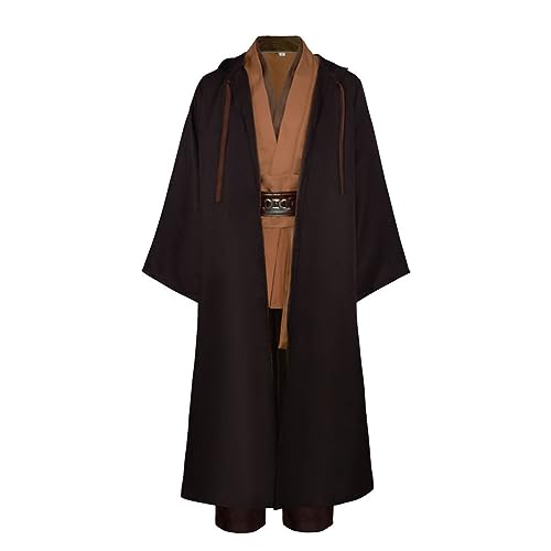 Saeevima Jedi Kostüm für Erwachsene Lehrling Tunika Kostüm Männer Halloween Kostüm Cosplay Mittelalter Maskerade Kapuzenrobe Skywalker Cosplay Kostüm Komplettes Set Kleidung (Khaki, L) von Saeevima