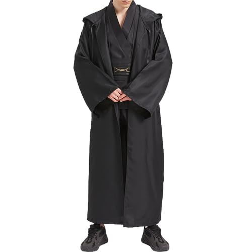 Saeevima Jedi Kostüm für Erwachsene Lehrling Tunika Kostüm Männer Halloween Kostüm Cosplay Mittelalter Maskerade Kapuzenrobe Skywalker Cosplay Kostüm Komplettes Set Kleidung (Schwarz, M) von Saeevima