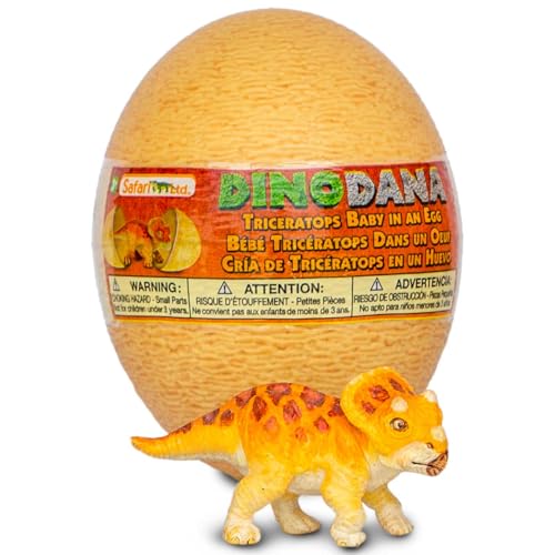 Safari Triceratops Baby mit Dinosaurier-Ei 8,9 cm | Verwenden Sie die Dino Dana-App mit AR | Dinosaurier-Figur | Kinderspielzeug | Ungiftig und BPA-frei | Geeignet für Kinder ab 3 Jahren Ltd. von Safari