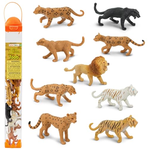 Safari Ltd. Große Raubkatzen Toob 694604- 9x handbemalte Sammelfiguren in Tube- Löwe, Tiger , Weißer Tiger , Jaguar, Schwarzer Panther , Berglöwe, Gepard, Leopard und Ozelot von Safari Toob