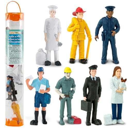 Safari Ltd. People TOOB – 7 Alltagshelden-Figuren von Bauarbeiter, Polizist, Postbote, Pilot, Koch, Feuerwehrmann und Tierarzt – lustiges pädagogisches Spielspielzeug-Set für Jungen, Mädchen und von Safari Ltd.