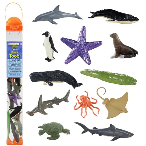 Safari Ltd. Ocean TOOB - 12 Miniaturfiguren: Seelöwe, Adlerrochen, Seestern, Schildkröte, Pinguin, Oktopus, Wale, Muräne, Haie und Delfin - Pädagogische Spielzeugfiguren für Kinder ab 3 Jahren von Safari Ltd.