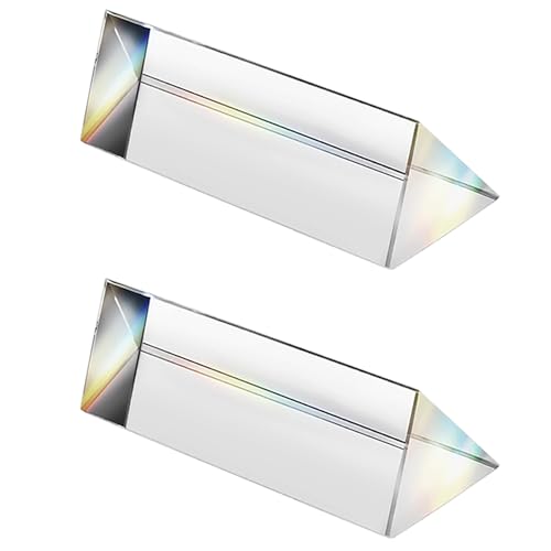 2 Stück Kristallglas-Dreiecksprisma, 25 x 80 mm Prisma, Regenbogenspektrum-Experimentglas, K9-Kristall-Dreiecksprisma, klare Linse für Lichtspektrumphysik, Regenbogen-Effekt-Foto von SagaSave