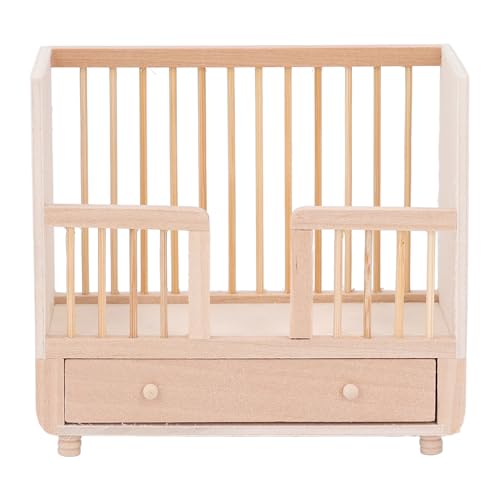 1:12 Holzpuppenbett, Stubenwagen, Babypuppenbett, Kinderbettspielzeug, Holzpuppenbett mit Stauraum Darunter, Simuliertes Kinderbett, Miniatur-Puppenhausmöbel, Bett für Schlafzimmer von Sahgsa