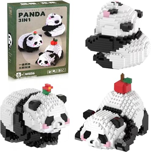 Creator Panda Bausteine Modell - 3 In1 Panda Klemmbausteine Mini Bausteine, Mini Tiere Set Sammlerstück zum Ausstellen Architektur Bausatz Custom Bauspiel für Erwachsene und Kinder (M1056) von SaiKer