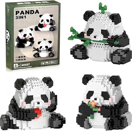 Creator Panda Bausteine Modell - 3 In1 Panda Klemmbausteine Mini Bausteine, Mini Tiere Set Sammlerstück zum Ausstellen Architektur Bausatz Custom Bauspiel für Erwachsene und Kinder (M1057) von SaiKer