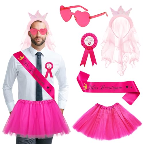 Saier tbo 5 Stück Junggesellenabschied Kostüm für Männer, JGA Kostüm Zubehör Set mit Tütü Krone Abzeichen Schärpe Herzförmige Brille für Herren Junggesellenabschied Party Hochzeit Deko Saier tbo 5 Stück Junggesellenabschied Kostüm für Männer, JGA Kostüm Zubehör Set mit Tütü Krone Abzeichen Schärpe Herzförmige Brille für Herren Junggesellenabschied Party Hochzeit Deko von Saier tbo