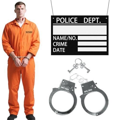 7 Stück Sträfling Kostüm Set für Herren, Orange Gefängnis Kostüm Zubehör Kit mit Gefängnisoverall Fotorequisiten Tattoo-Aufkleber Handschellen mit Schlüssel für Erwachsene Halloween Karneval (L) 7 Stück Sträfling Kostüm Set für Herren, Orange Gefängnis Kostüm Zubehör Kit mit Gefängnisoverall Fotorequisiten Tattoo-Aufkleber Handschellen mit Schlüssel für Erwachsene Halloween Karneval (L) von Saier tbo