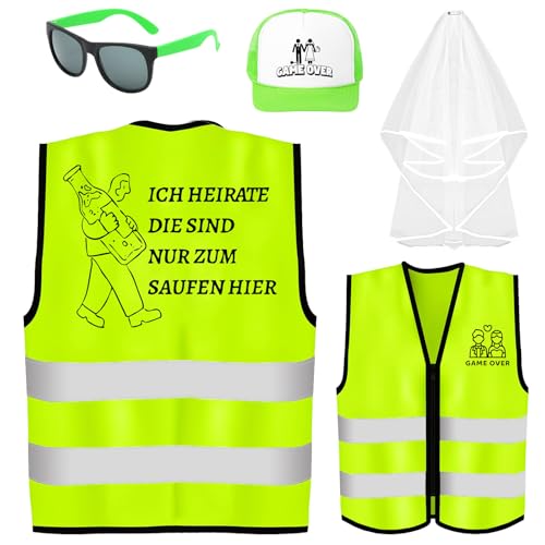 5 Stück JGA Herren Kostüm Zubehör Set, Grün Junggesellenabschied Kostüm Kit mit Warnwesten, Hüte, Brillen, Schleier mit Anstecknadeln für Männer Junggesellenabschied Party Hochzeit Deko 5 Stück JGA Herren Kostüm Zubehör Set, Grün Junggesellenabschied Kostüm Kit mit Warnwesten, Hüte, Brillen, Schleier mit Anstecknadeln für Männer Junggesellenabschied Party Hochzeit Deko von Saier tbo