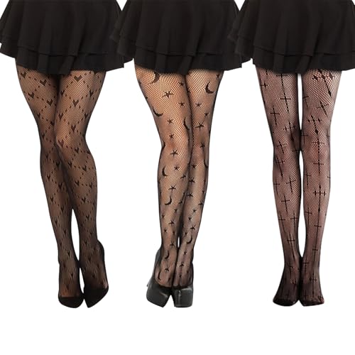 3 Stücke Netzstrumpfhose Strumpfhosen Damen Muster Halloween Netzstrümpfe,Strumpfhose mit Spinnen und Spinnennetze,Totenkopf-Netzstrumpfhose für Damen für Faschingskostüme,Karneval,Halloween(B) von Saituo Home