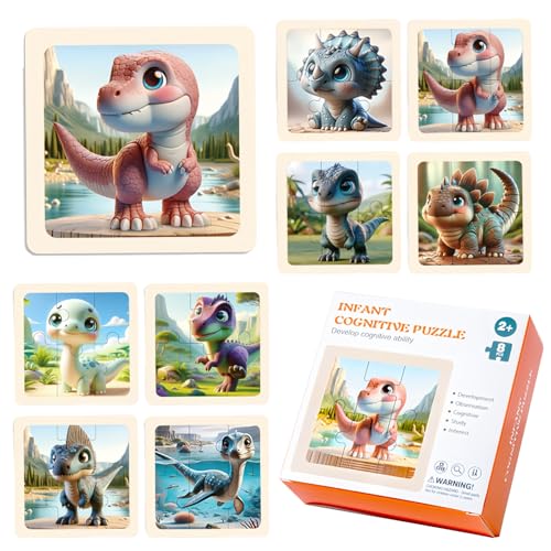 Mini Puzzle Kinder 8 Stücke,Mini Puzzle Kinderpuzzle Puzzle ab 3 Steckpuzzle Holz Jahre Lernspielzeug Kinderpuzzle ab 2 3 4 5 Jahre Junge Mädchen(Dino Puzzle) von Saituo Home