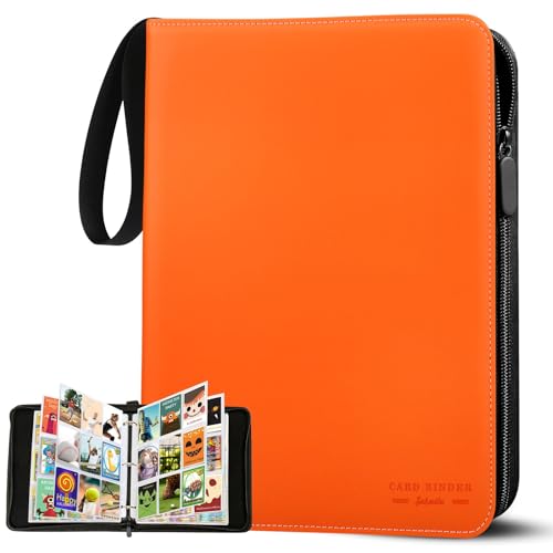 Sammelkarten Album, 9 Fächer Trading Cards Mappe,30 Seiten Sammelalbum Binder für bis zu 540 Karten, Karten Heft Groß mit Reißverschluss für Spielkarten, Sportkarten, Ninjago,TCG, MTG-Karten (Orange) von Sakmilu