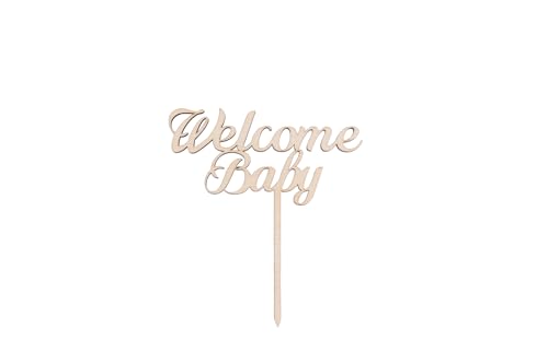 Sallys Cake Topper Sprüche nachhaltig aus echtem Holz, ökologisch abbaubar, zum Bemalen oder Einsprühen - Tortendeko Kuchendeko Cupcake Kuchen Torten Geburtstag Party (Welcome Baby) von Sallys