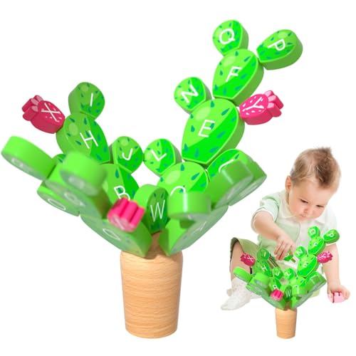 Salyeeluly Balancierendes Kaktusspielzeug, Alphabet-Lernspielzeug aus Holz | Holz-Alphabet-Lernstapelblöcke in Kaktusform | Multifunktionales -Spielzeug, pädagogische Frühentwicklungsaktivitäten für von Salyeeluly