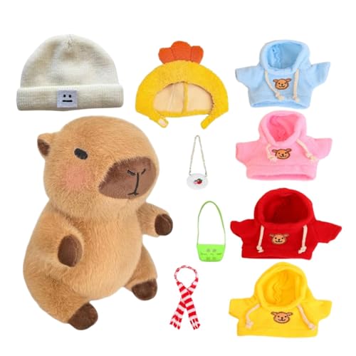 Salyeeluly Capybara Plüschtier | Dress Up Capybara Puppe Mit 10 Kleidungsstücken Und Accessoires | Kuscheltier Capybara | Niedliche Capybara Kuscheltier Kann als Geschenk Verwendet Werden von Salyeeluly