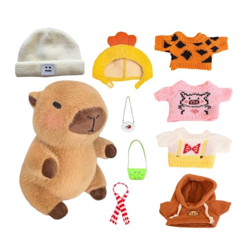 Salyeeluly Capybara Plüschtier | Dress Up Capybara Puppe Mit 10 Kleidungsstücken Und Accessoires | Kuscheltier Capybara | Niedliche Capybara Kuscheltier Kann als Geschenk Verwendet Werden von Salyeeluly